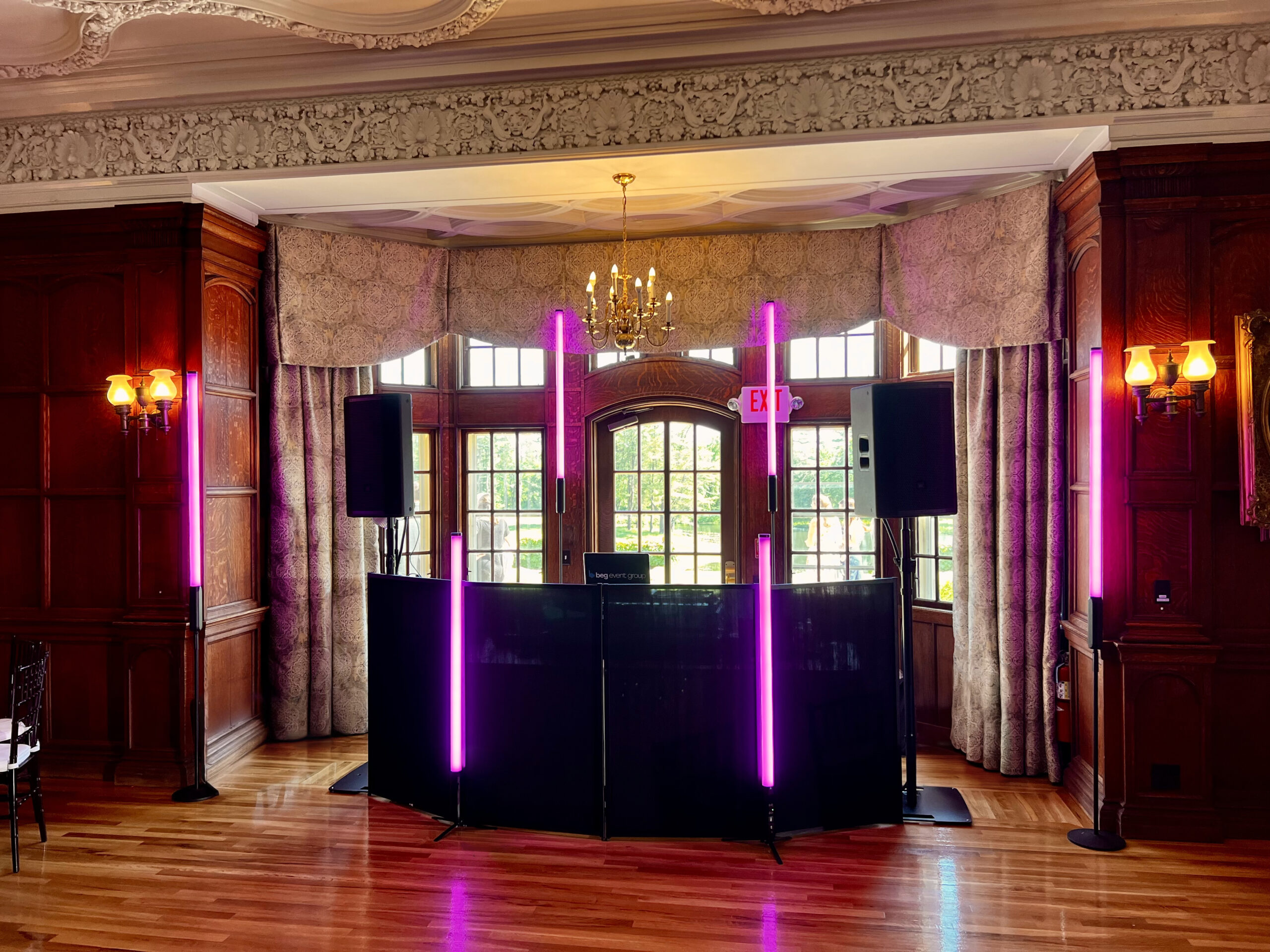 LED tube lighting creating a club-style wedding dance floor with BEG Event Group